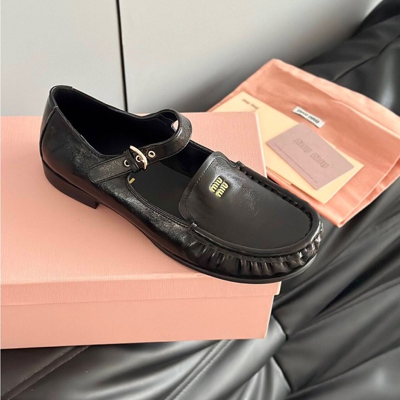 Miu Miu Black Leather Mary Jane Loafers - Picture 6 of 8